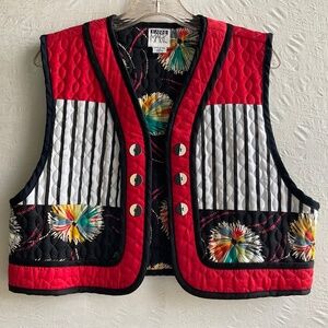 Jeanne Marc Vest Vintage ‘80s Quilted Cotton Open Waistcoat Boho Graphic Size M